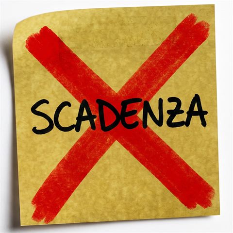 Foglietto adesivo con la parola SCADENZA barrata da una X rossa